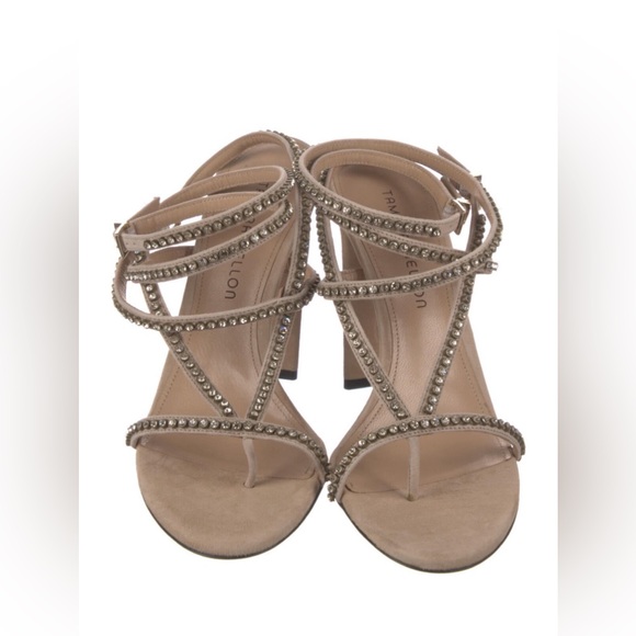 Tamara Mellon Suede Crystal Embellishments Sandals size 40 / US 9 4.5”Heel - Picture 2 of 6